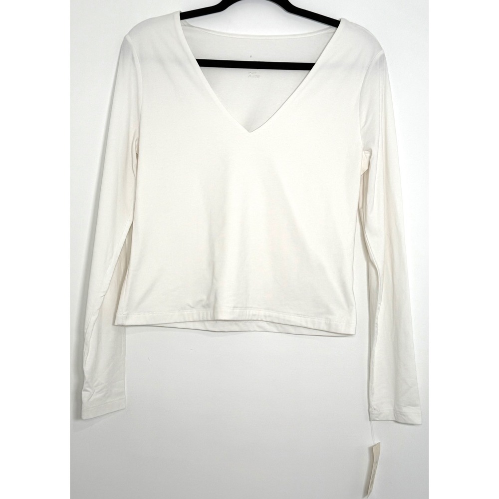 NWT A New Day Sculpt Cropped V-Neck Long Sleeve Top White M